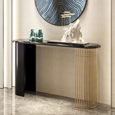 Iron And Stainless Steel Black Console Table With Marble Top