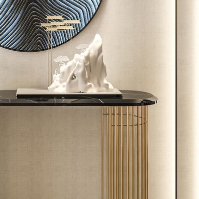 Iron And Stainless Steel Black Console Table With Marble Top