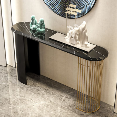 Iron And Stainless Steel Black Console Table With Marble Top