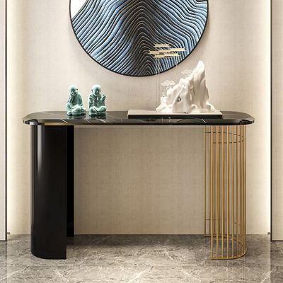 Iron And Stainless Steel Black Console Table With Marble Top