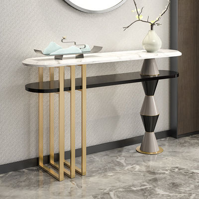 Satin Finish Wood And Marble Console Table Brass Gold Custom Made