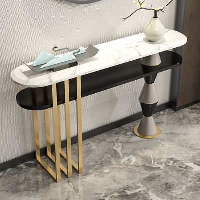 Satin Finish Wood And Marble Console Table Brass Gold Custom Made