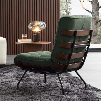 High Density Foam Velvet Fabric Armchair With Iron Legs Olive Green Velvet Chair