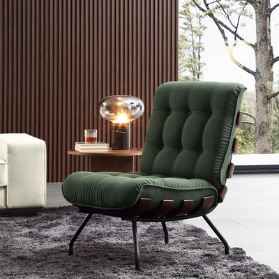 High Density Foam Velvet Fabric Armchair With Iron Legs Olive Green Velvet Chair