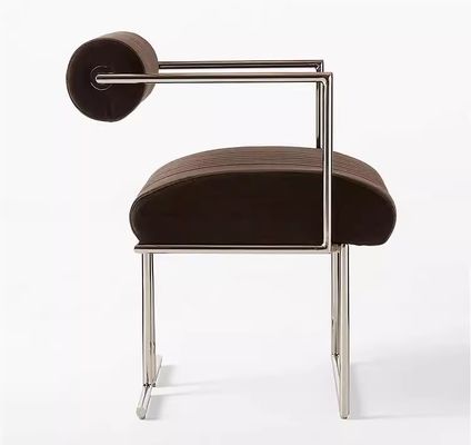 Stainless Steel Upholstered Dining Armchair Brown Metal Frame Dining Chairs