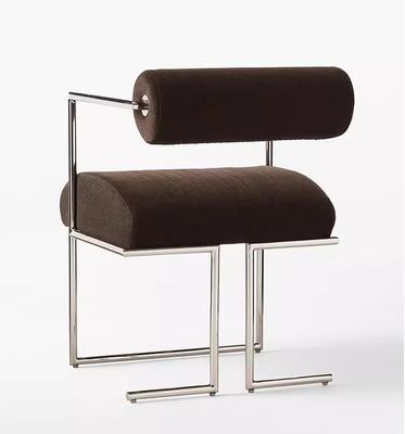 Stainless Steel Upholstered Dining Armchair Brown Metal Frame Dining Chairs