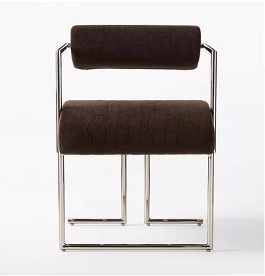 Stainless Steel Upholstered Dining Armchair Brown Metal Frame Dining Chairs