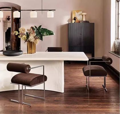 Stainless Steel Upholstered Dining Armchair Brown Metal Frame Dining Chairs