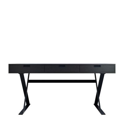 Customized Oak Wood Study Table Black Wood Office Desk With Drawers