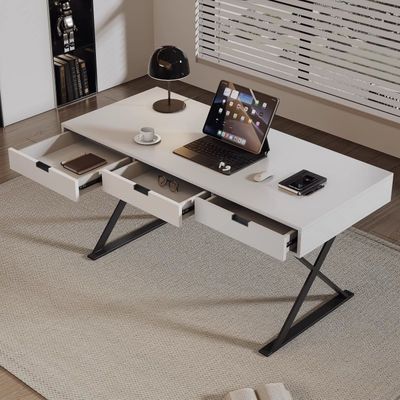 Customized Oak Wood Study Table Black Wood Office Desk With Drawers