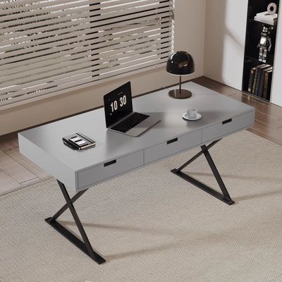 Customized Oak Wood Study Table Black Wood Office Desk With Drawers
