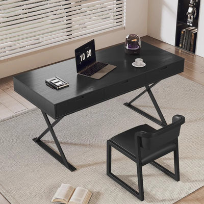 Customized Oak Wood Study Table Black Wood Office Desk With Drawers