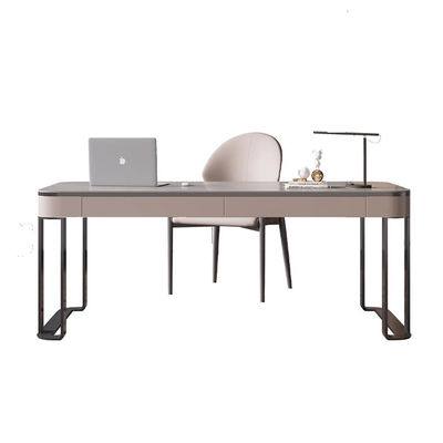 Ceramic Top Solid Wood Office Desk White Brushed Gold Modern Wood Desk