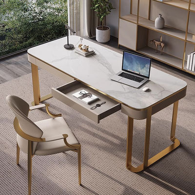 Ceramic Top Solid Wood Office Desk White Brushed Gold Modern Wood Desk