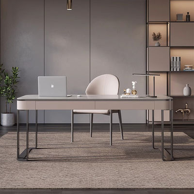 Ceramic Top Solid Wood Office Desk White Brushed Gold Modern Wood Desk