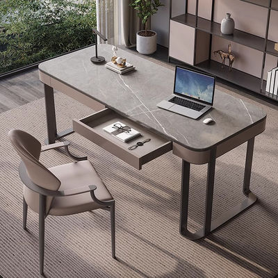 Ceramic Top Solid Wood Office Desk White Brushed Gold Modern Wood Desk