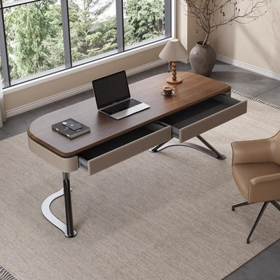 Office Antique Oak Writing Table Rectangle Wood Desk With Stainless Steel Leg