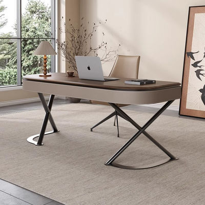 Office Antique Oak Writing Table Rectangle Wood Desk With Stainless Steel Leg