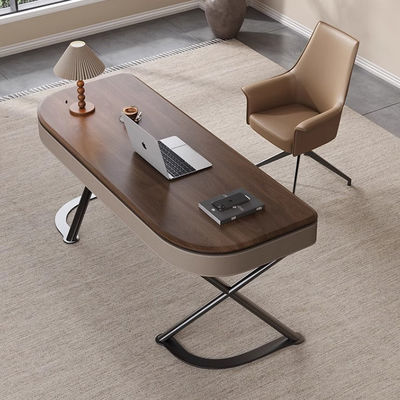 Office Antique Oak Writing Table Rectangle Wood Desk With Stainless Steel Leg