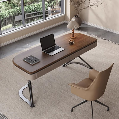 Office Antique Oak Writing Table Rectangle Wood Desk With Stainless Steel Leg