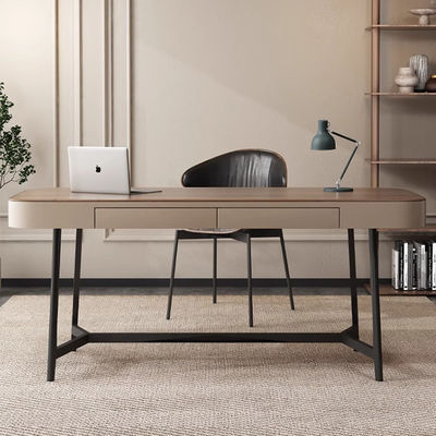 Iron Leg Solid Oak Writing Table Lacquer Finish Wooden Office Table