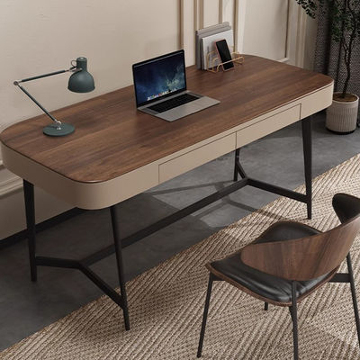 Iron Leg Solid Oak Writing Table Lacquer Finish Wooden Office Table