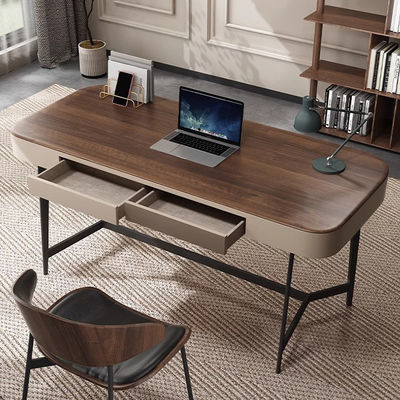 Iron Leg Solid Oak Writing Table Lacquer Finish Wooden Office Table