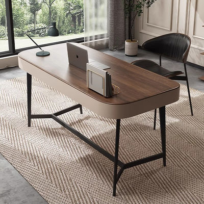 Iron Leg Solid Oak Writing Table Lacquer Finish Wooden Office Table
