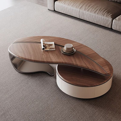 Walnut Veneer Central Coffee Table Leaf Shape Wood Stainless Steel Coffee Table