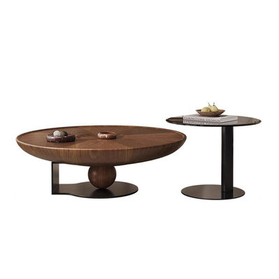 Oak Veneer Central Round Coffee Table Natural Wood Top Metal Legs For Living Room and Hotel Use