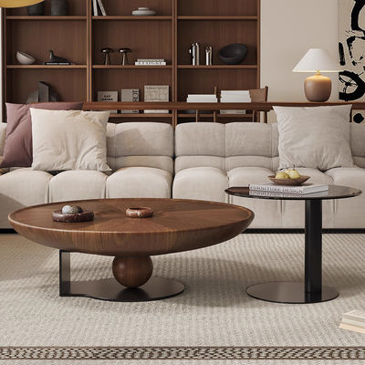Oak Veneer Central Round Coffee Table Natural Wood Top Metal Legs For Living Room and Hotel Use