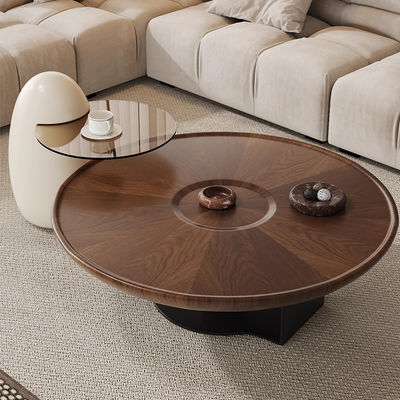 Oak Veneer Central Round Coffee Table Natural Wood Top Metal Legs For Living Room and Hotel Use
