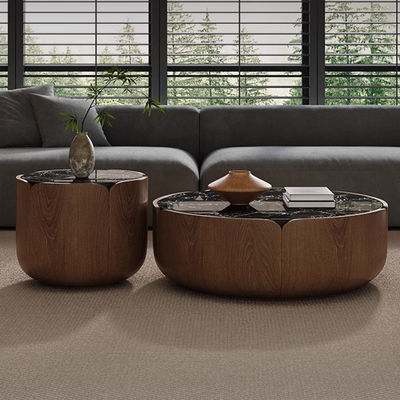 Oak Central Round Coffee Table Marble Top Coffee Table With Solid Wood Legs