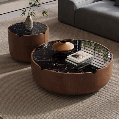 Oak Central Round Coffee Table Marble Top Coffee Table With Solid Wood Legs