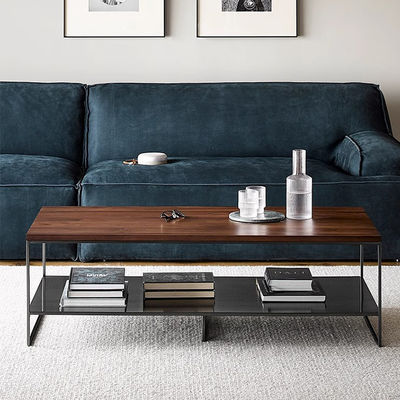 Rectangle Iron Central Coffee Table Grey Metal Oak Top Coffee Table