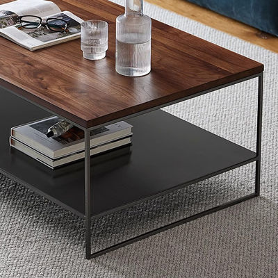 Rectangle Iron Central Coffee Table Grey Metal Oak Top Coffee Table