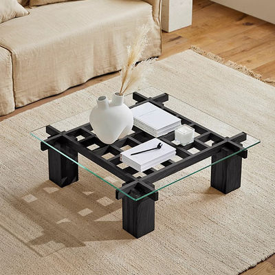 Oak Glass Top Coffee Table With Wood Base Square Glass And Wood Side Table