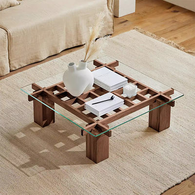Oak Glass Top Coffee Table With Wood Base Square Glass And Wood Side Table