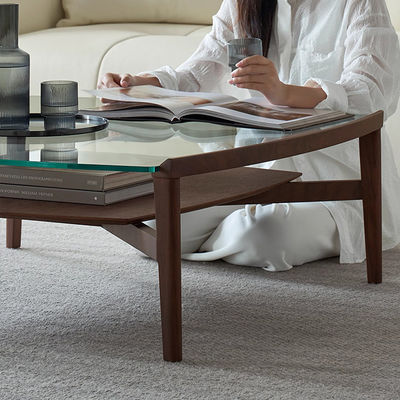 Oak Veneer Square Glass Coffee Table With Wood Base Matt Finish