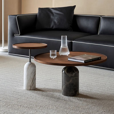Central Oak Veneer Coffee Table Wood Top Marble Finish For Living Room