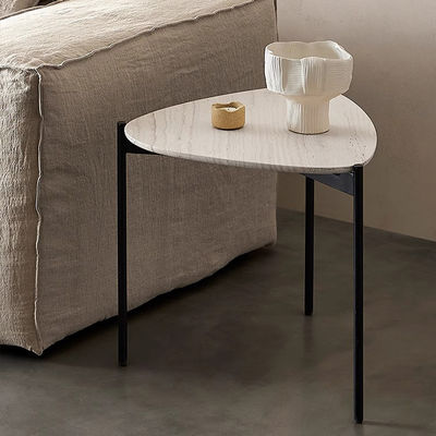 Iron Finish Central Coffee Table Black Satin Finish Natural Travertine Top Metal Legs
