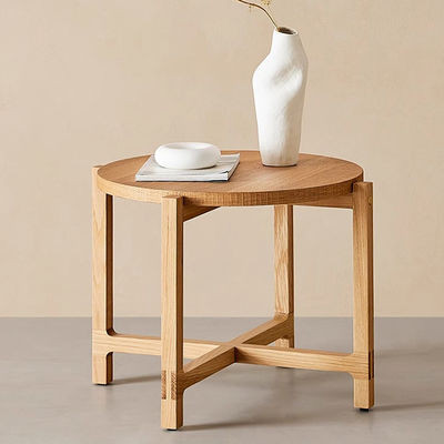Oak Solid Wood Coffee Table Matt Finish Small Round Coffee Table