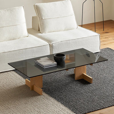 Rectangle Modern Coffee Table Oak Glass Small Coffee Table