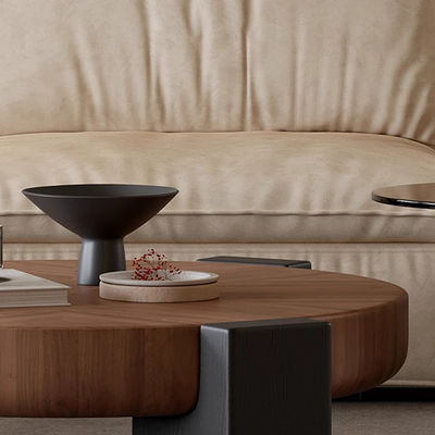 Natural Oak Coffee Table Customized Round Coffee Table With Storage