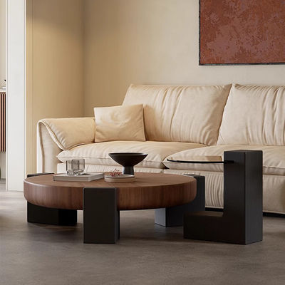Natural Oak Coffee Table Customized Round Coffee Table With Storage