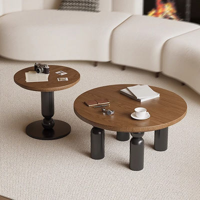 Wood Top Circle Coffee Table Oak Small Round Coffee Table Matt Finish