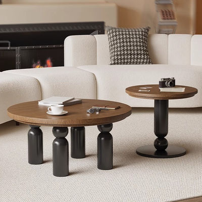 Wood Top Circle Coffee Table Oak Small Round Coffee Table Matt Finish