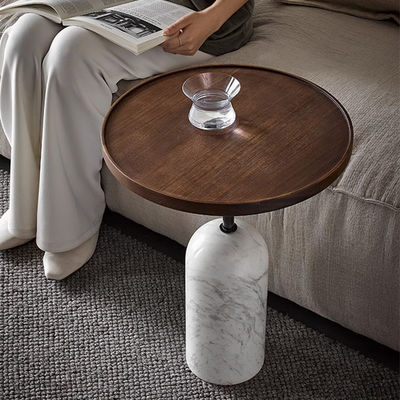 Oak Veneer Small Stainless Steel End Table Side Table With Wooden Base Natural Oak Top For Living Roonm And Hotel Use