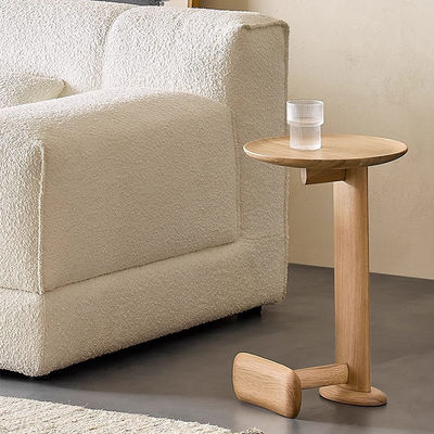 Oak Veneer Round End Table Natural Wood Top Solid Wood  Legs Side Table For Living Room And Hotel Use
