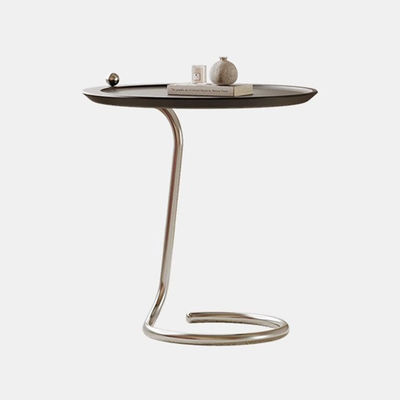 Shiny Silver Wood Top End Table With Metal Legs For Hotel Villa